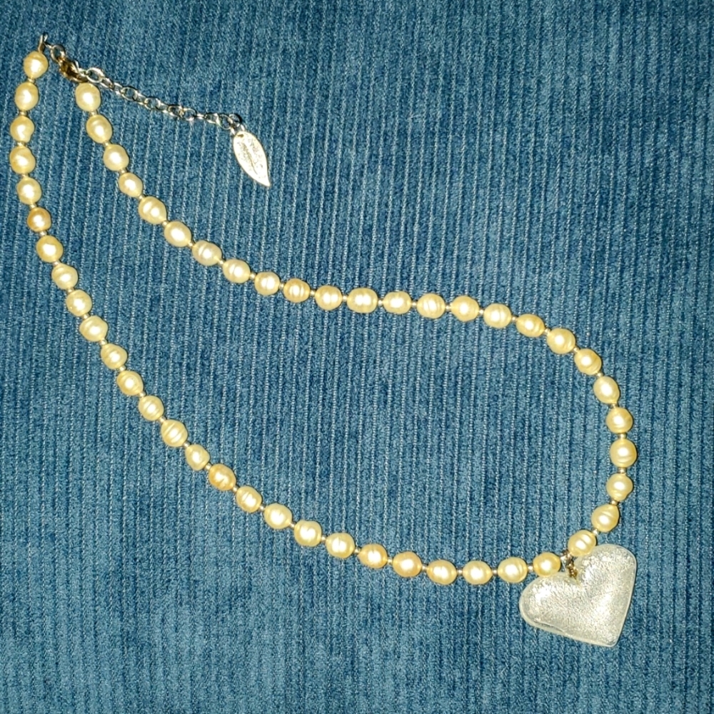 Coldwater Creek Faux pearl heart necklace